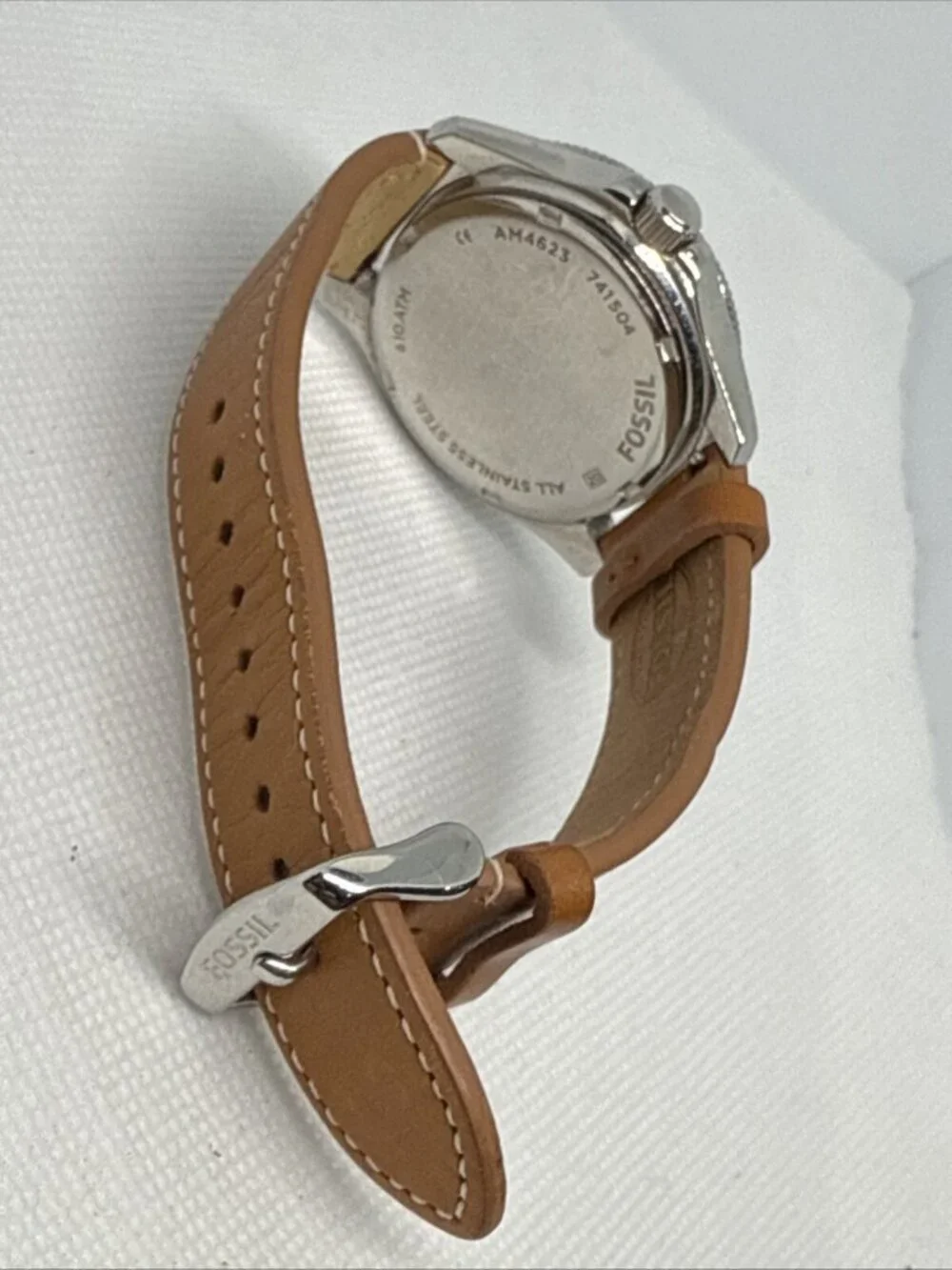 Fossil AM4623 Cecile Crystal Accented 40mm Quartz Brown Leather Strap Women's